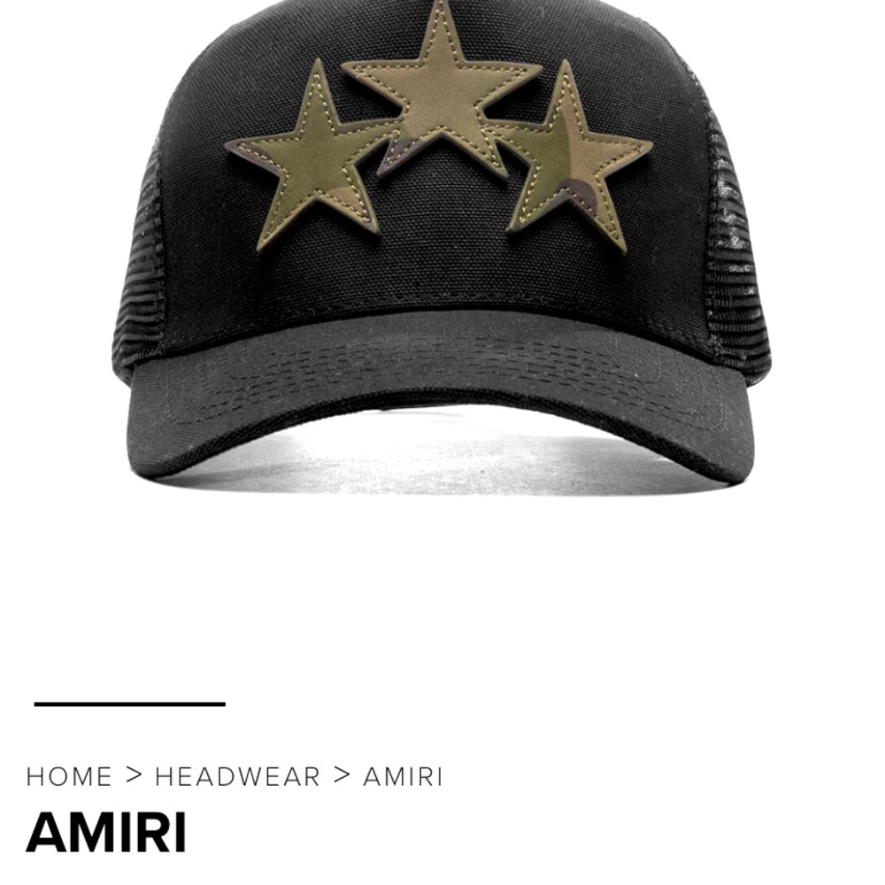 Amiri three star trucker hat (Black and Camo). designer hat.